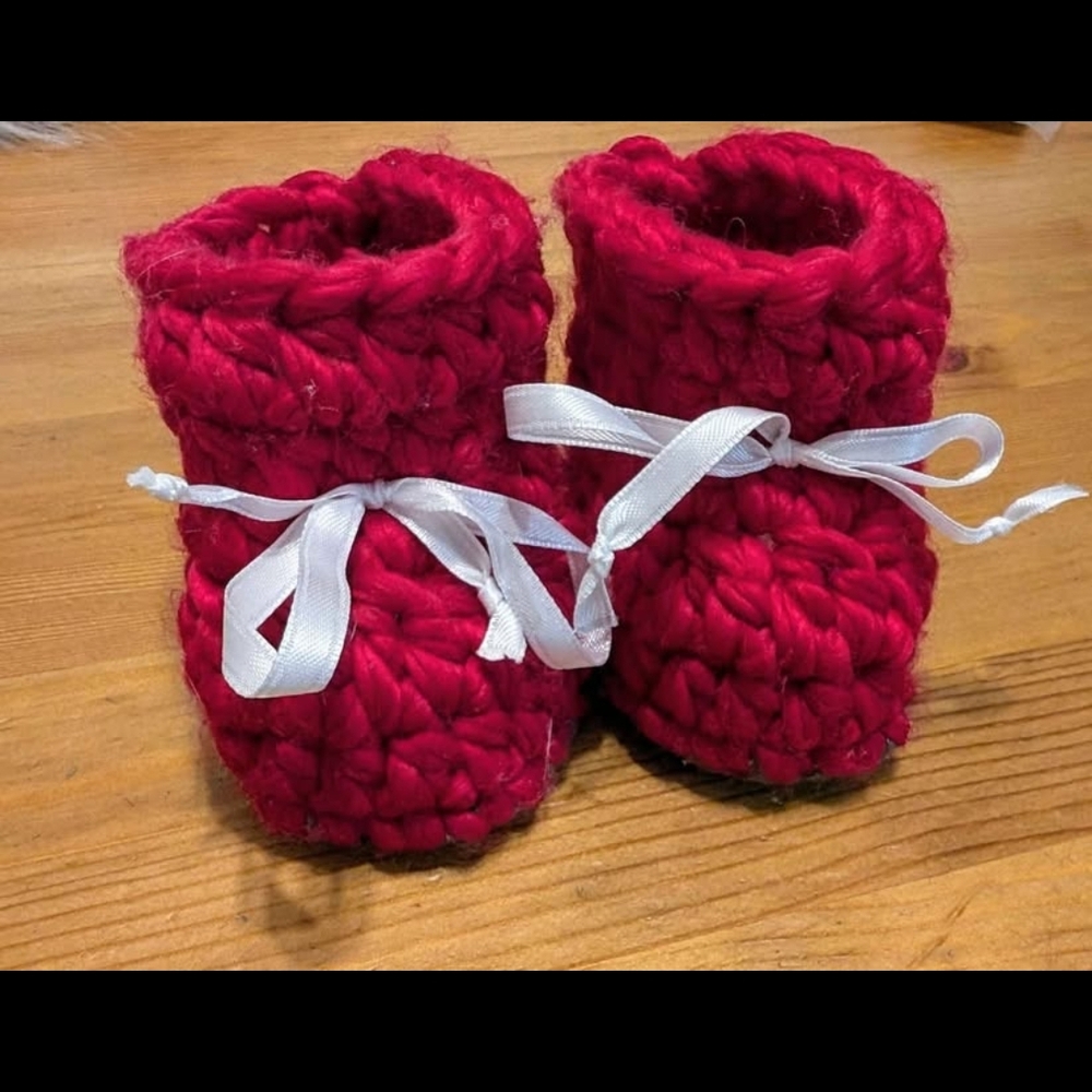 Handmade Pink Baby Booties with White Ribbon